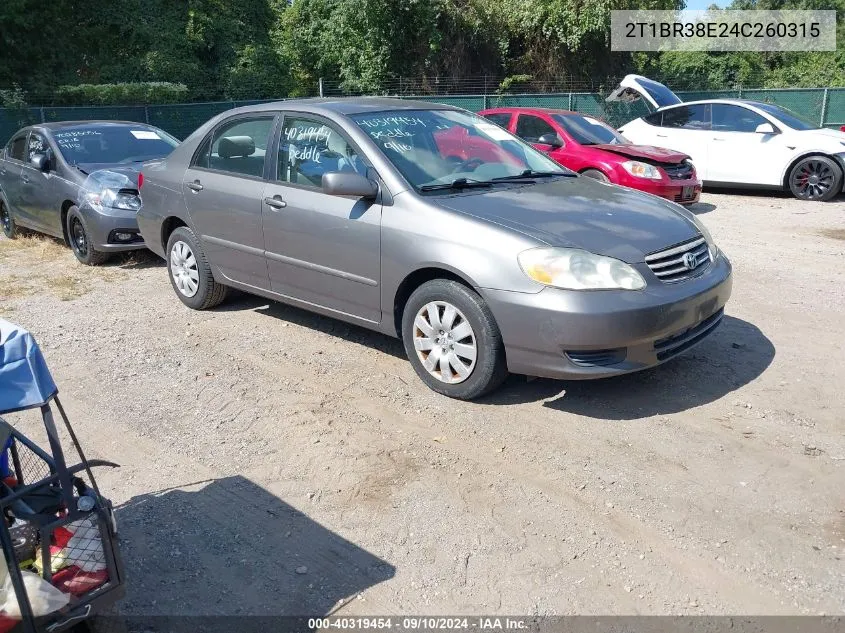 2T1BR38E24C260315 2004 Toyota Corolla Le