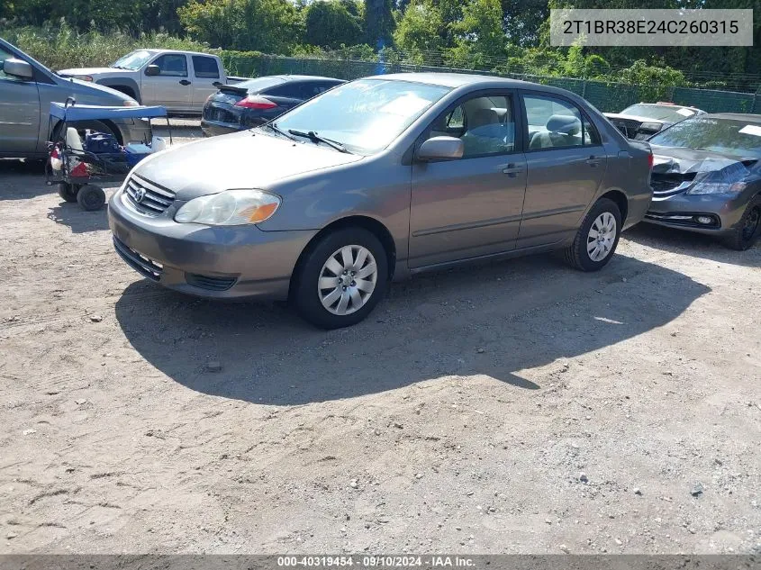 2004 Toyota Corolla Le VIN: 2T1BR38E24C260315 Lot: 40319454