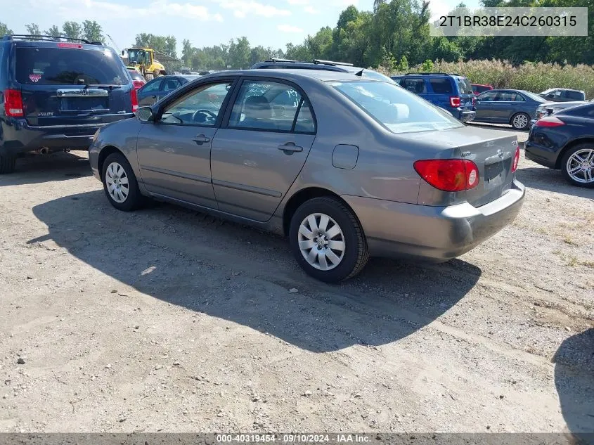 2004 Toyota Corolla Le VIN: 2T1BR38E24C260315 Lot: 40319454