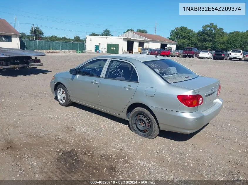 2004 Toyota Corolla Ce VIN: 1NXBR32E64Z209374 Lot: 40320710