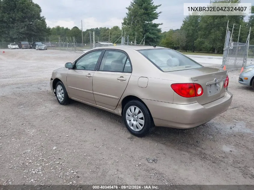 2004 Toyota Corolla Le VIN: 1NXBR32E04Z324407 Lot: 40345476