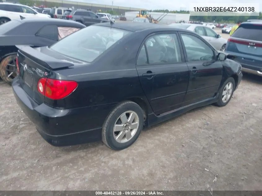 2004 Toyota Corolla S VIN: 1NXBR32E64Z240138 Lot: 40452128