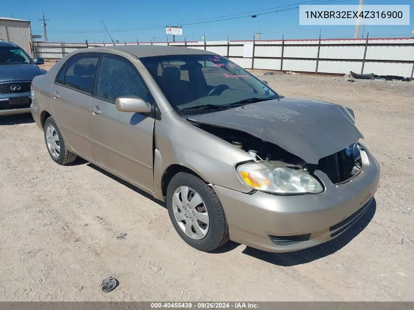 2004 Toyota Corolla Le VIN: 1NXBR32EX4Z316900 Lot: 40455439