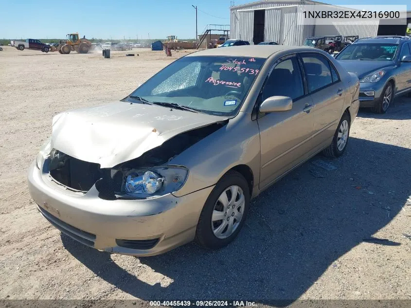 2004 Toyota Corolla Le VIN: 1NXBR32EX4Z316900 Lot: 40455439