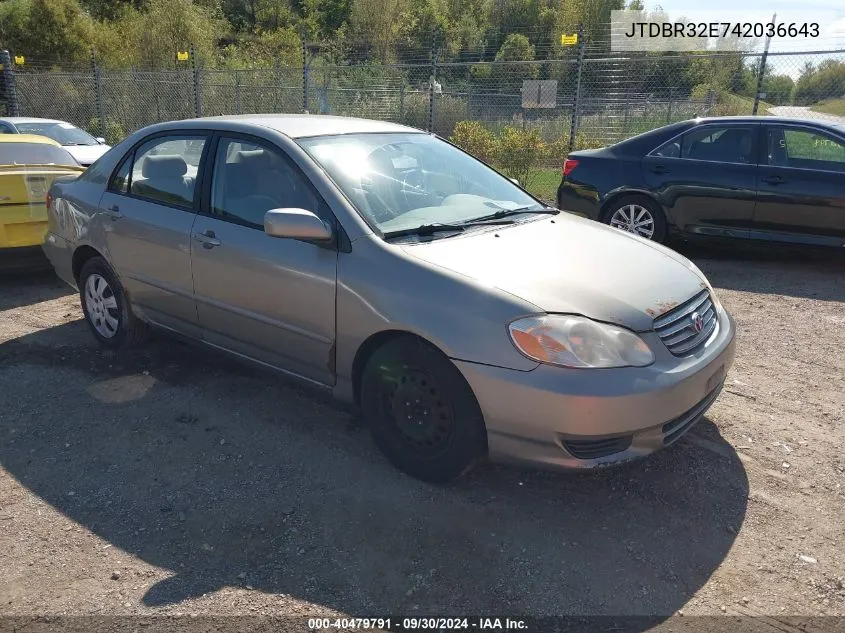 2004 Toyota Corolla Le VIN: JTDBR32E742036643 Lot: 40479791