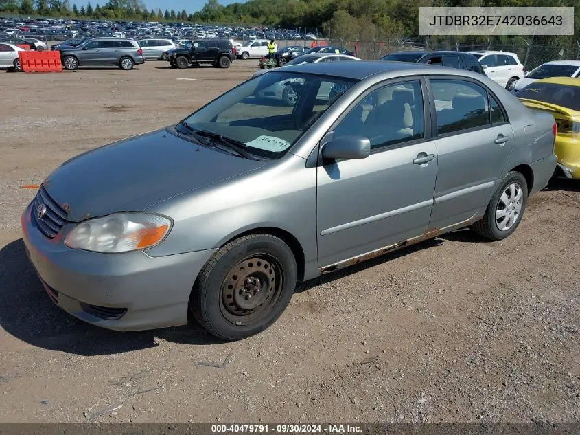 2004 Toyota Corolla Le VIN: JTDBR32E742036643 Lot: 40479791