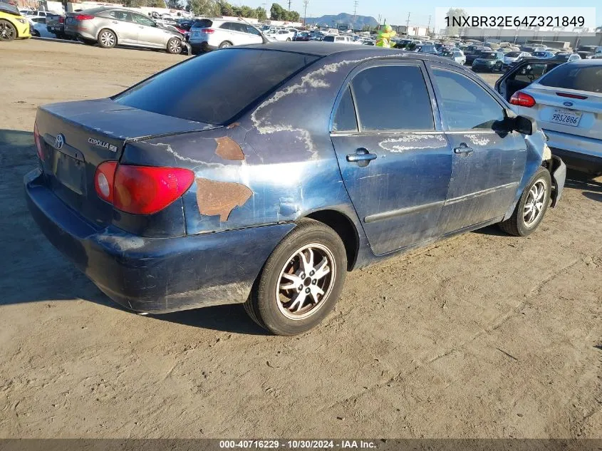 2004 Toyota Corolla Ce VIN: 1NXBR32E64Z321849 Lot: 40716229