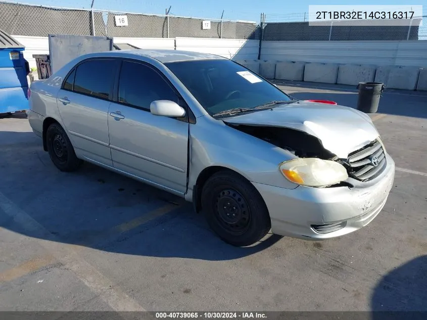 2004 Toyota Corolla Le VIN: 2T1BR32E14C316317 Lot: 40739065