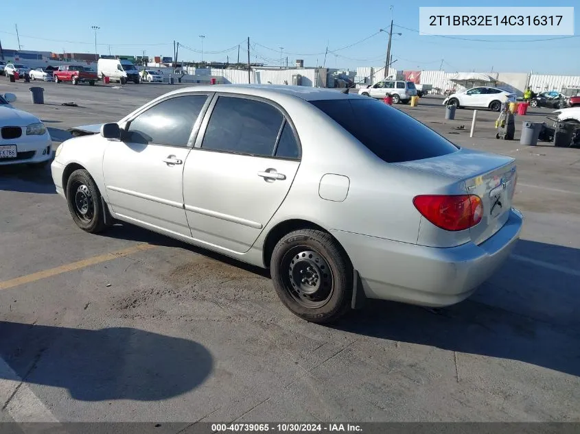 2004 Toyota Corolla Le VIN: 2T1BR32E14C316317 Lot: 40739065