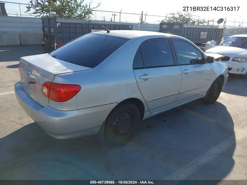 2004 Toyota Corolla Le VIN: 2T1BR32E14C316317 Lot: 40739065