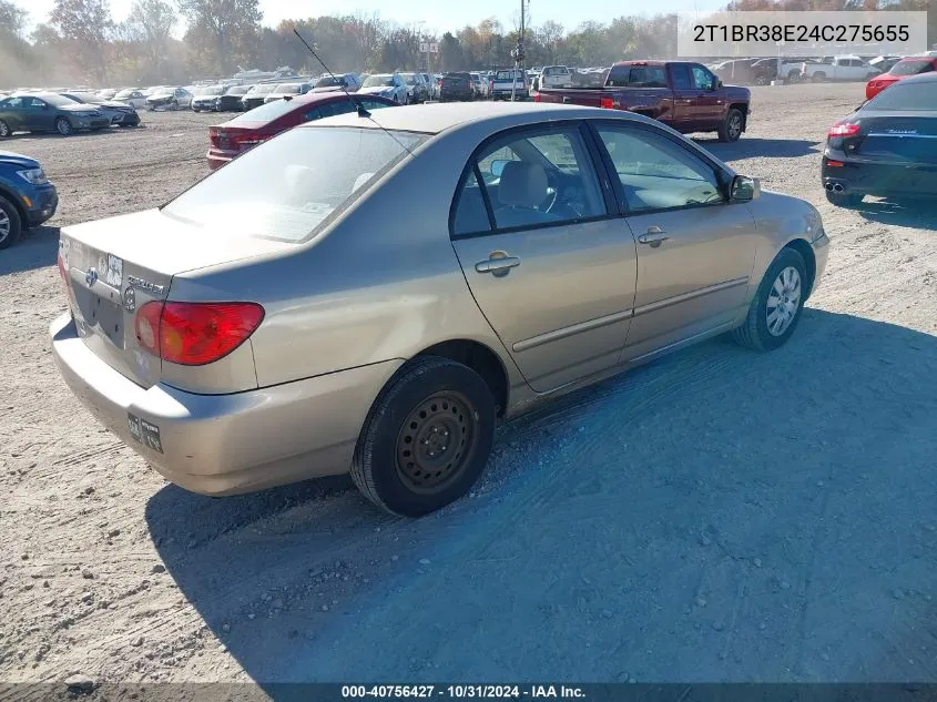 2004 Toyota Corolla Le VIN: 2T1BR38E24C275655 Lot: 40756427