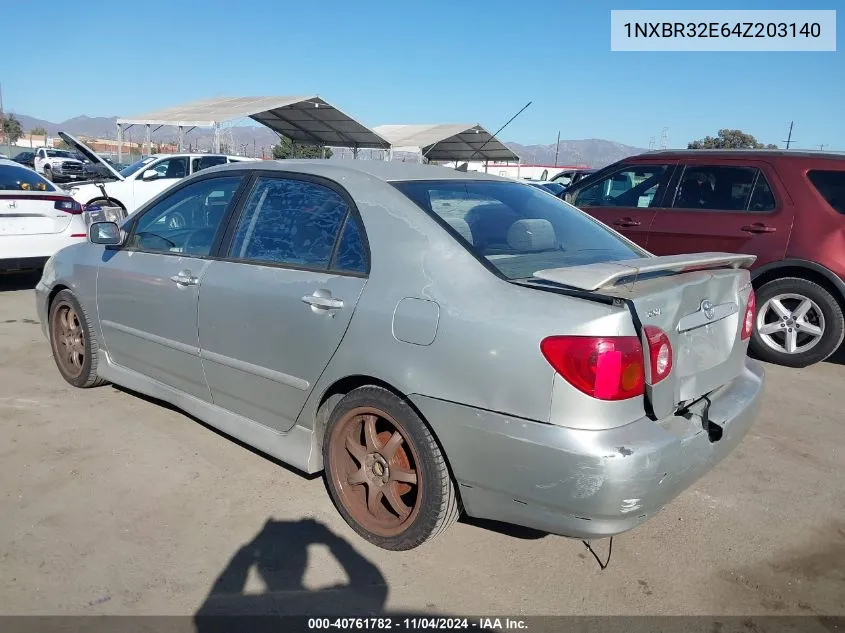 2004 Toyota Corolla S VIN: 1NXBR32E64Z203140 Lot: 40761782