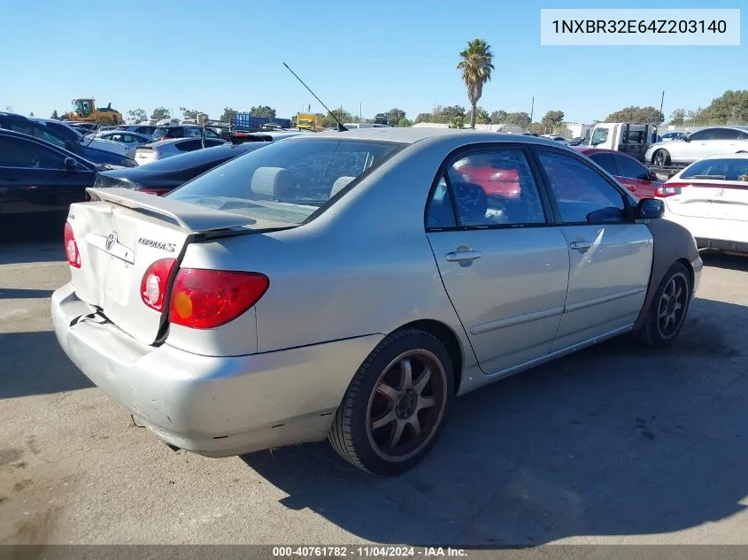 2004 Toyota Corolla S VIN: 1NXBR32E64Z203140 Lot: 40761782