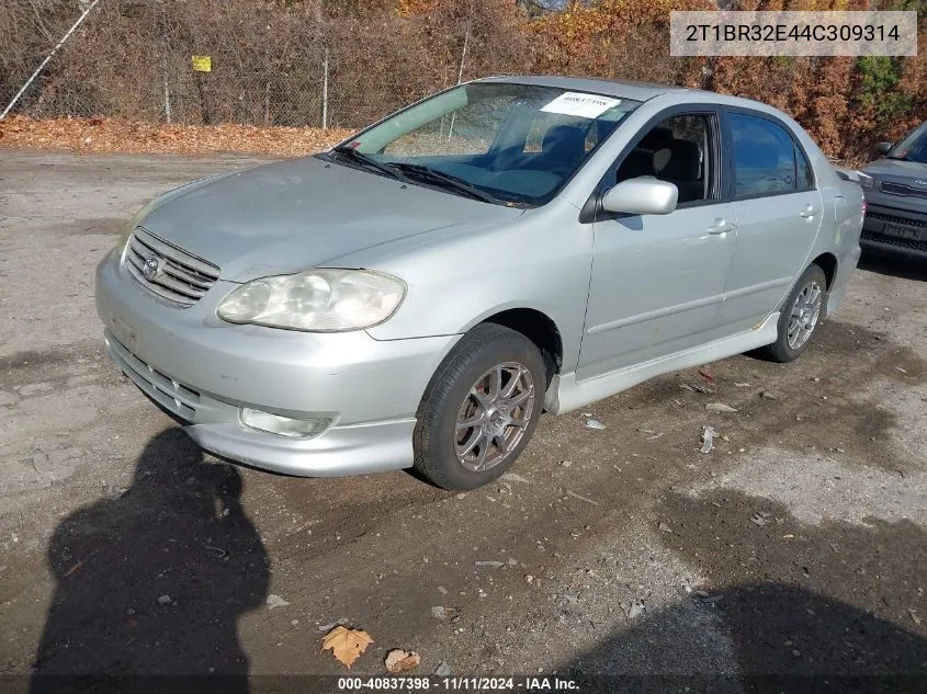 2004 Toyota Corolla S VIN: 2T1BR32E44C309314 Lot: 40837398