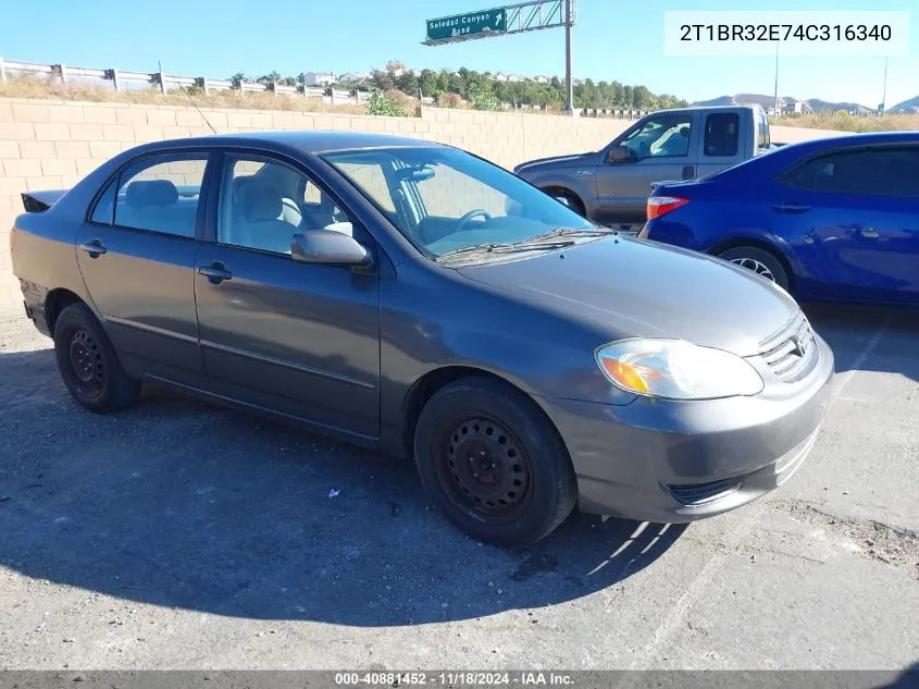 2004 Toyota Corolla Le VIN: 2T1BR32E74C316340 Lot: 40881452