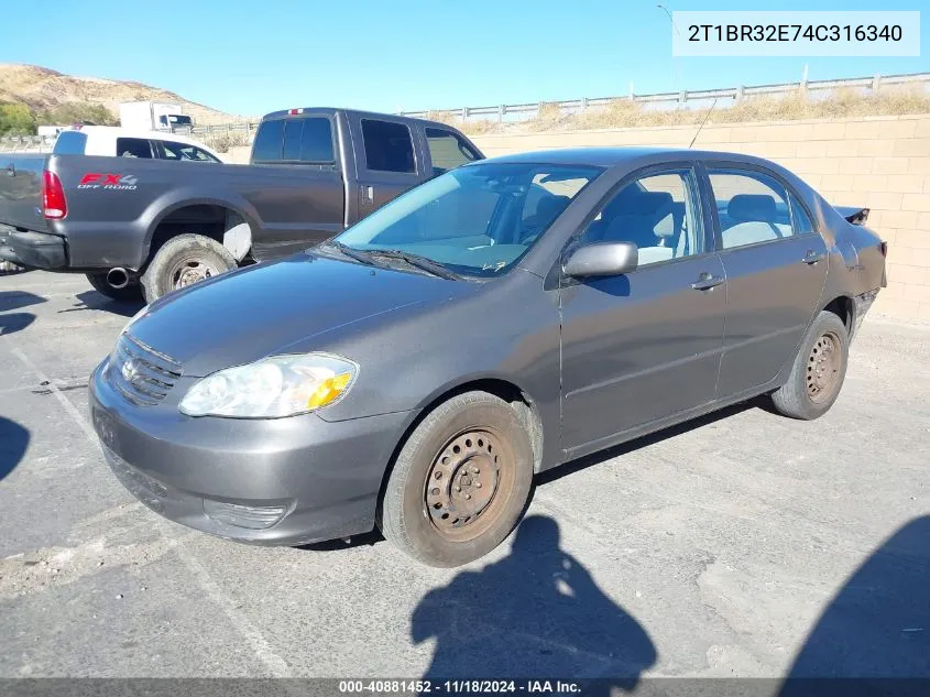 2004 Toyota Corolla Le VIN: 2T1BR32E74C316340 Lot: 40881452