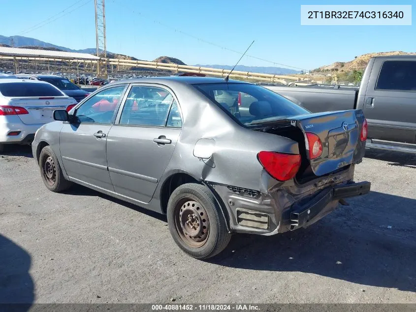 2004 Toyota Corolla Le VIN: 2T1BR32E74C316340 Lot: 40881452