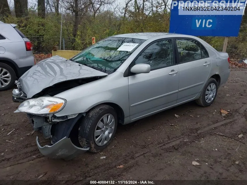 2004 Toyota Corolla Le VIN: 1NXBR32E04Z340204 Lot: 40884132