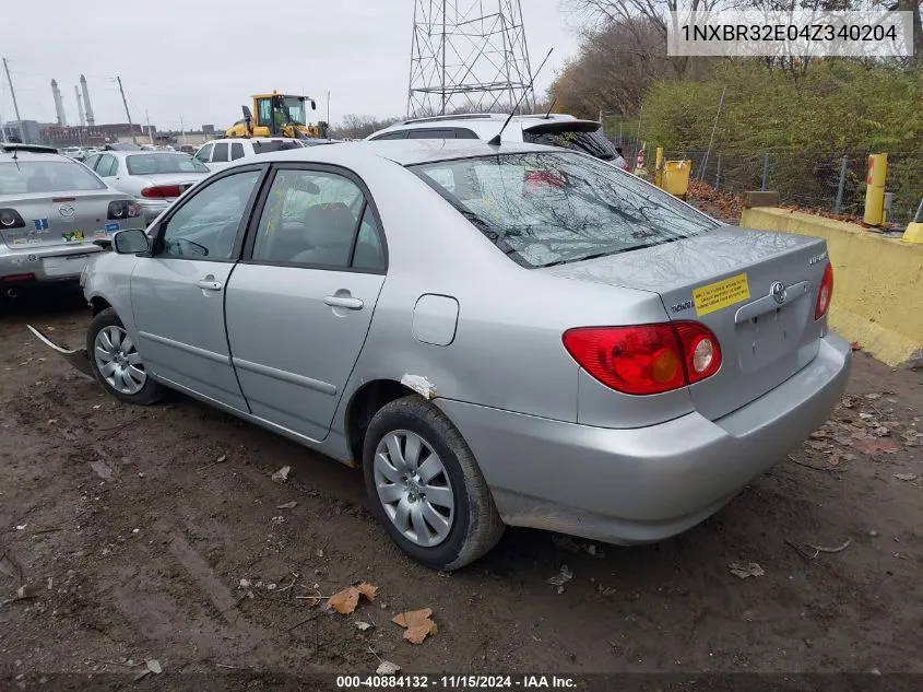 2004 Toyota Corolla Le VIN: 1NXBR32E04Z340204 Lot: 40884132