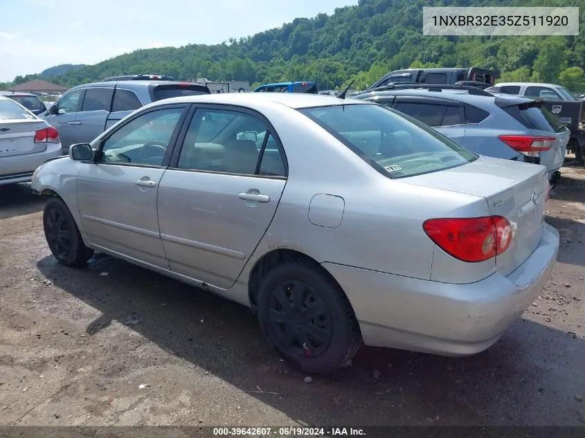 2005 Toyota Corolla Le VIN: 1NXBR32E35Z511920 Lot: 39642607