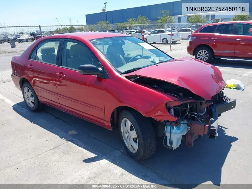 2005 Toyota Corolla Le VIN: 1NXBR32E75Z450118 Lot: 40004025