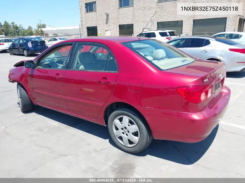 2005 Toyota Corolla Le VIN: 1NXBR32E75Z450118 Lot: 40004025