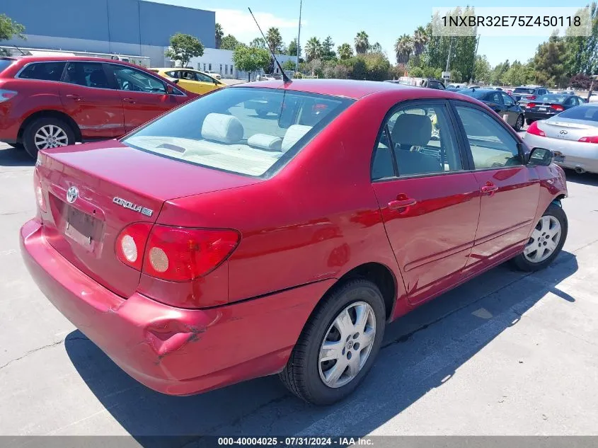 2005 Toyota Corolla Le VIN: 1NXBR32E75Z450118 Lot: 40004025