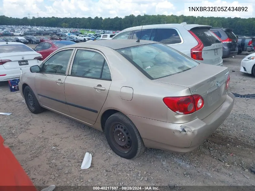 2005 Toyota Corolla Ce VIN: 1NXBR32E05Z434892 Lot: 40217597