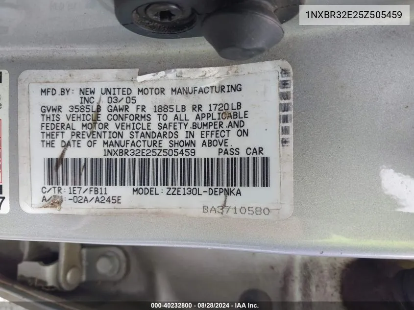 1NXBR32E25Z505459 2005 Toyota Corolla Le