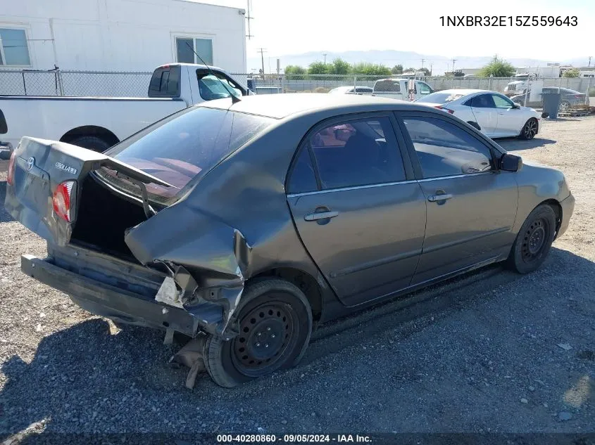 2005 Toyota Corolla Le VIN: 1NXBR32E15Z559643 Lot: 40280860