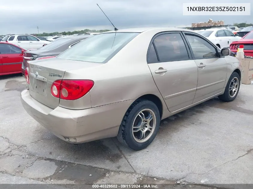 2005 Toyota Corolla Le VIN: 1NXBR32E35Z502151 Lot: 40329502