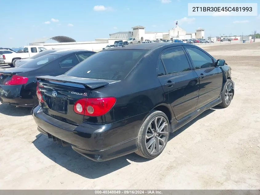 2005 Toyota Corolla Ce/Le/S VIN: 2T1BR30E45C481993 Lot: 40348049