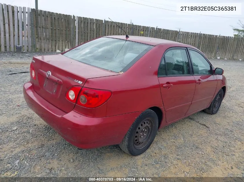 2005 Toyota Corolla Le VIN: 2T1BR32E05C365381 Lot: 40370703