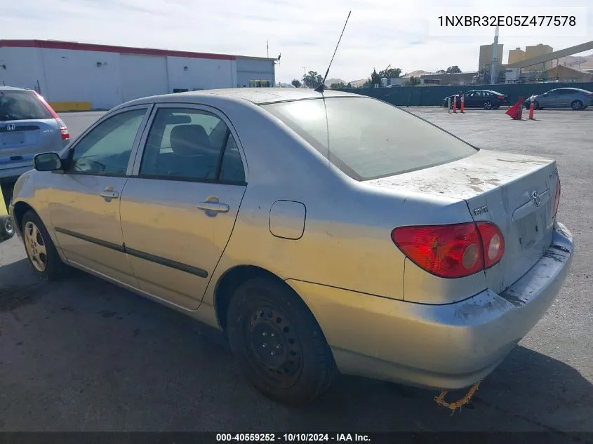 2005 Toyota Corolla Ce VIN: 1NXBR32E05Z477578 Lot: 40559252