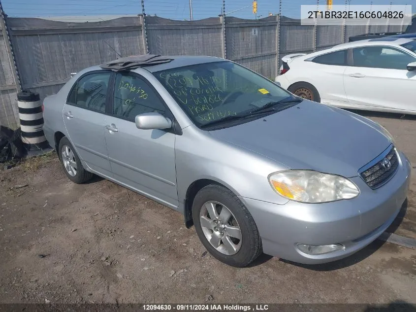 2006 Toyota Corolla Ce/Le/Sport VIN: 2T1BR32E16C604826 Lot: 12094630