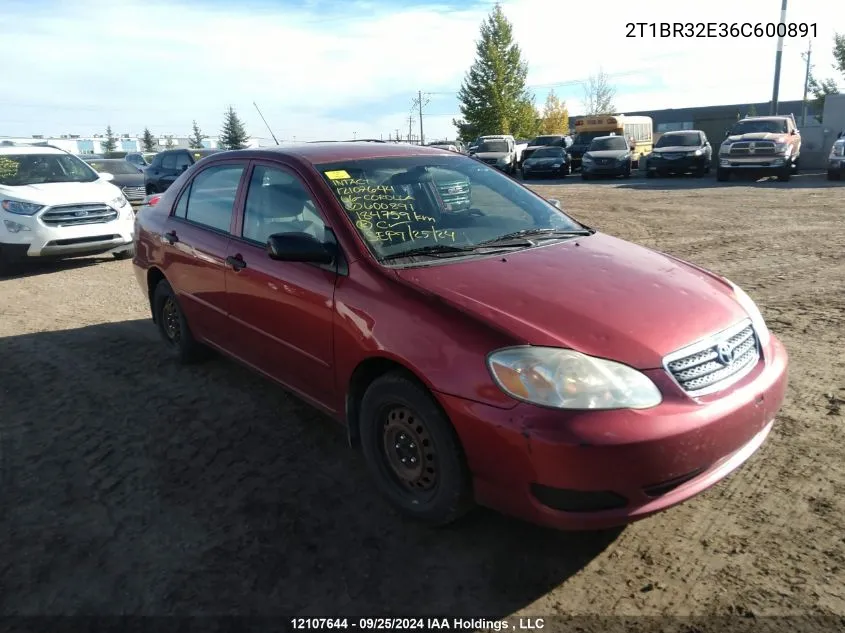 2006 Toyota Corolla Ce/Le/S VIN: 2T1BR32E36C600891 Lot: 12107644