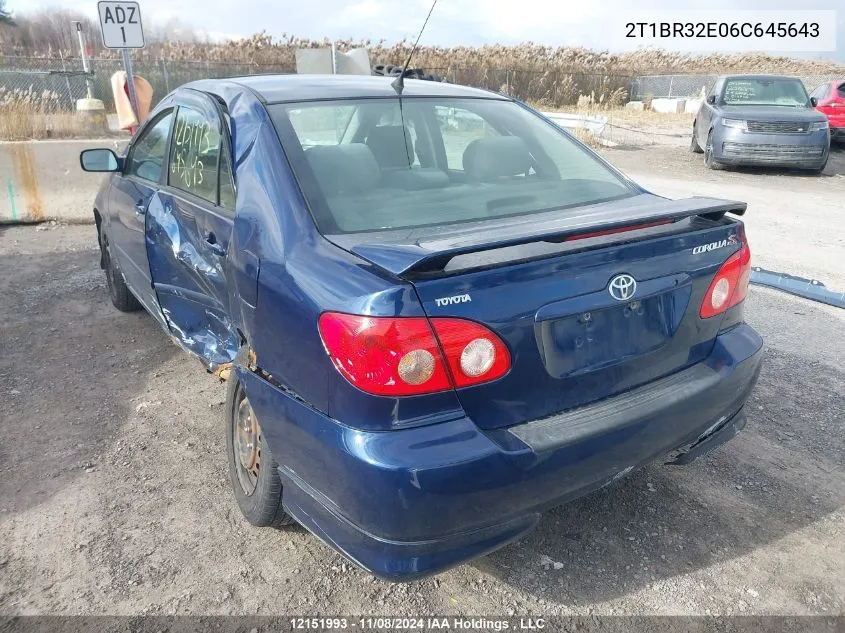 2006 Toyota Corolla Ce/Le/Sport VIN: 2T1BR32E06C645643 Lot: 12151993