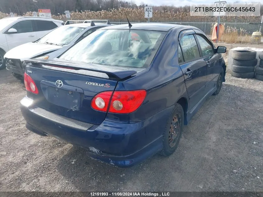 2006 Toyota Corolla Ce/Le/Sport VIN: 2T1BR32E06C645643 Lot: 12151993