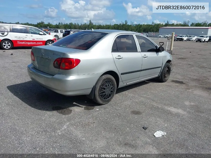 2006 Toyota Corolla Ce VIN: JTDBR32E860072016 Lot: 40284518