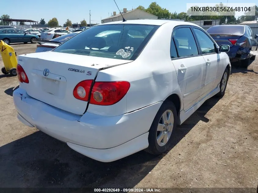 2006 Toyota Corolla S VIN: 1NXBR30E56Z648104 Lot: 40292649