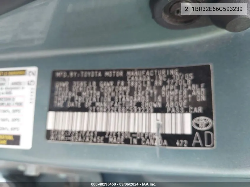 2T1BR32E66C593239 2006 Toyota Corolla Ce