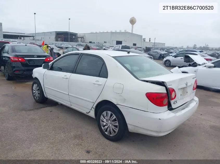 2006 Toyota Corolla Le VIN: 2T1BR32E86C700520 Lot: 40325023