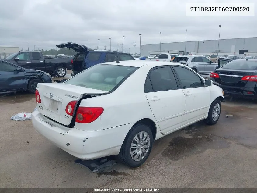 2006 Toyota Corolla Le VIN: 2T1BR32E86C700520 Lot: 40325023