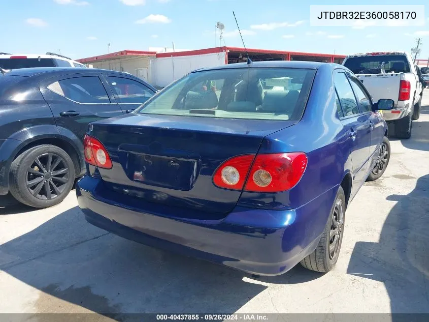 2006 Toyota Corolla Ce VIN: JTDBR32E360058170 Lot: 40437855