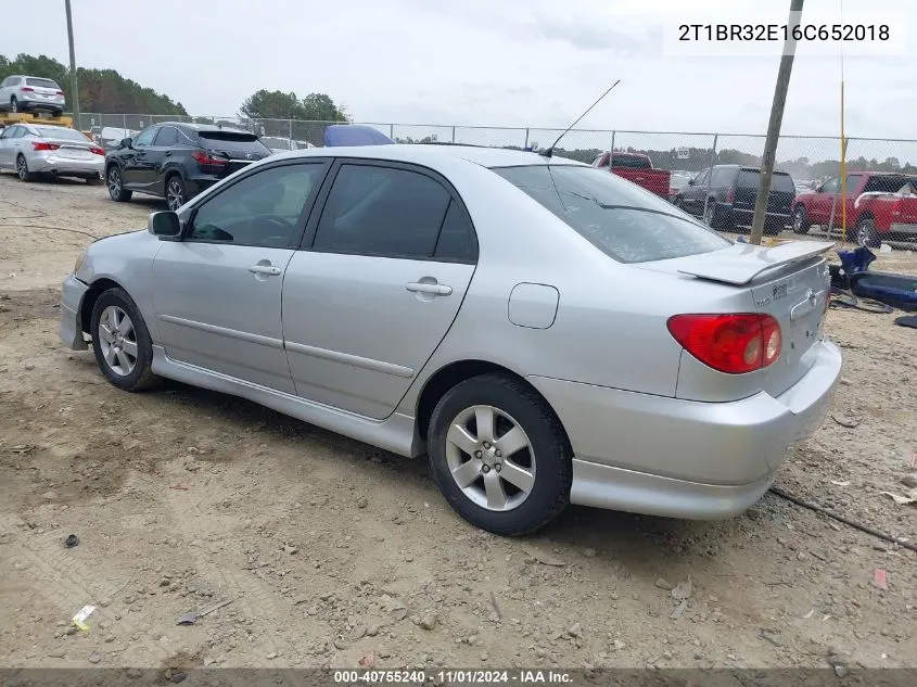 2006 Toyota Corolla S VIN: 2T1BR32E16C652018 Lot: 40755240