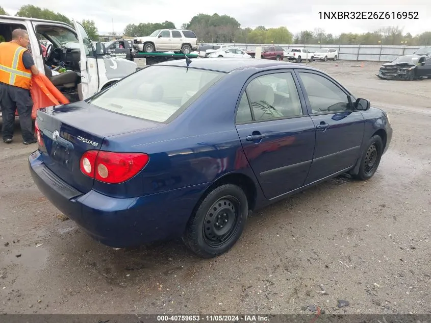 2006 Toyota Corolla Ce VIN: 1NXBR32E26Z616952 Lot: 40759653