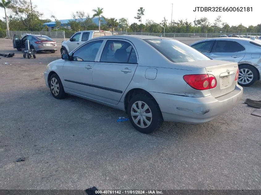 2006 Toyota Corolla Ce VIN: JTDBR32E660062181 Lot: 40761142