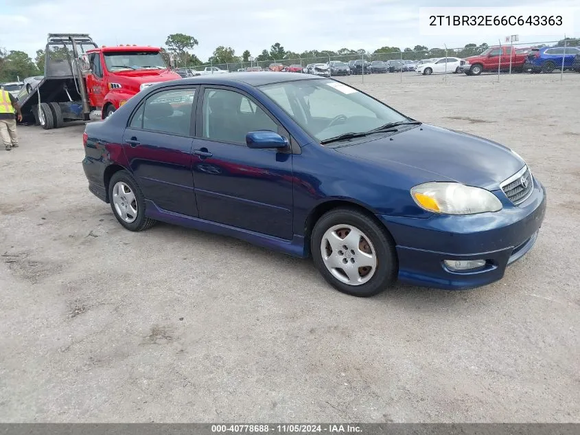 2006 Toyota Corolla S VIN: 2T1BR32E66C643363 Lot: 40778688