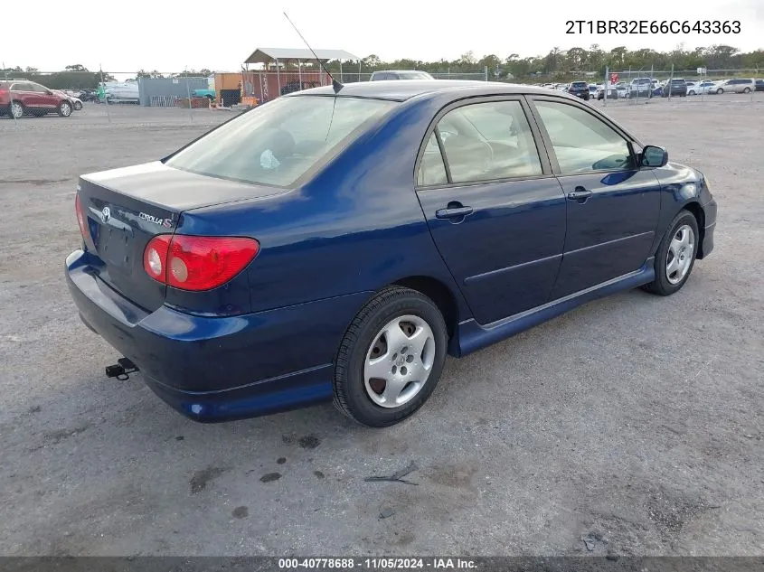 2006 Toyota Corolla S VIN: 2T1BR32E66C643363 Lot: 40778688