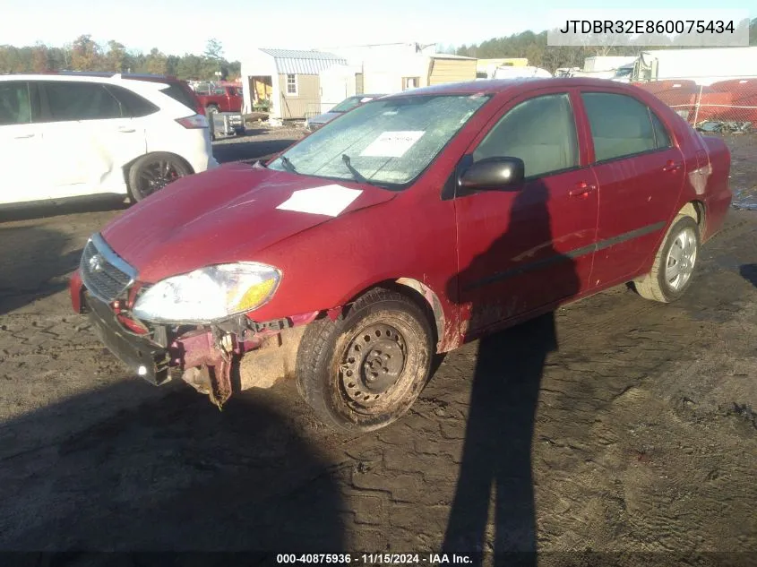 2006 Toyota Corolla Ce VIN: JTDBR32E860075434 Lot: 40875936